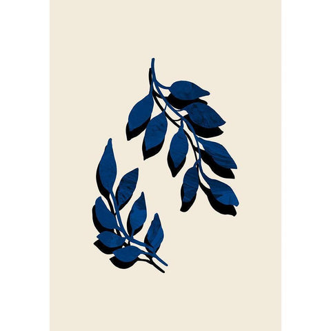 Blue Twig Brush Black Modern Wood Framed Art Print by Uppsala Studio
