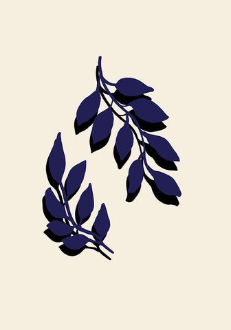 Blue Twigs White Modern Wood Framed Art Print with Double Matting by Uppsala Studio