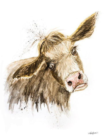 Miles the Cow White Modern Wood Framed Art Print with Double Matting by Bawden, Angela