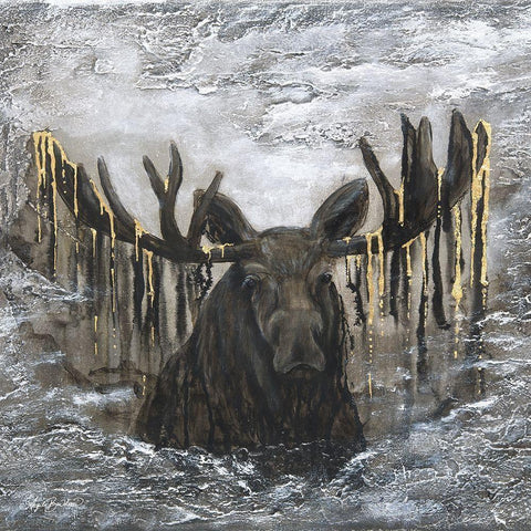 Moose in the Mist White Modern Wood Framed Art Print with Double Matting by Bawden, Angela