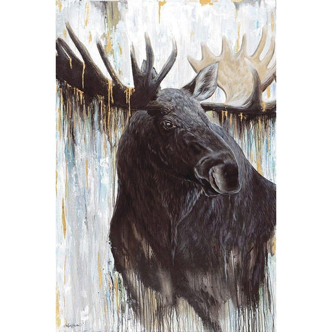 Gilded Moose   Black Modern Wood Framed Art Print with Double Matting by Bawden, Angela