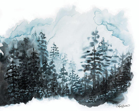 Blue Pine Forest I White Modern Wood Framed Art Print with Double Matting by Bawden, Angela