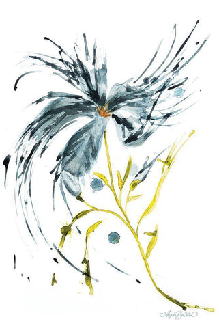 Blue Lily Splash White Modern Wood Framed Art Print with Double Matting by Bawden, Angela