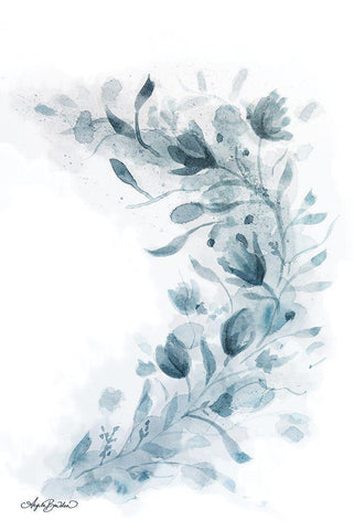 Blue Floral Splash II Black Ornate Wood Framed Art Print with Double Matting by Bawden, Angela