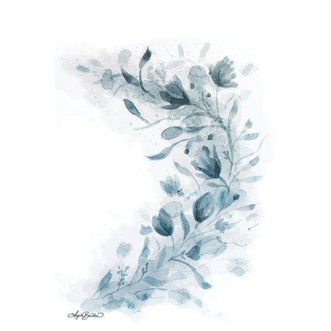 Blue Floral Splash II Black Modern Wood Framed Art Print with Double Matting by Bawden, Angela
