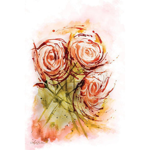 Summer Roses Gold Ornate Wood Framed Art Print with Double Matting by Bawden, Angela