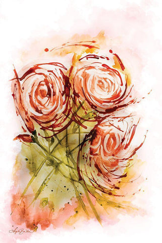 Summer Roses Black Ornate Wood Framed Art Print with Double Matting by Bawden, Angela