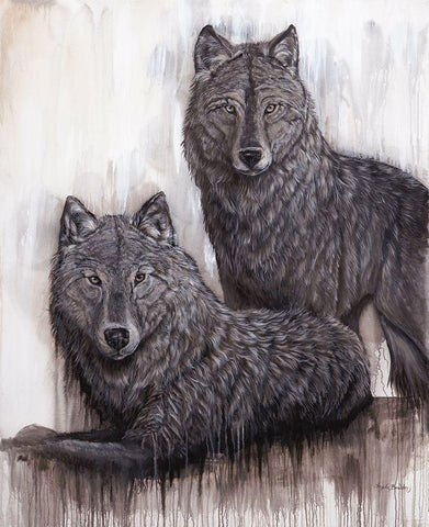 Wolf Pair White Modern Wood Framed Art Print with Double Matting by Bawden, Angela