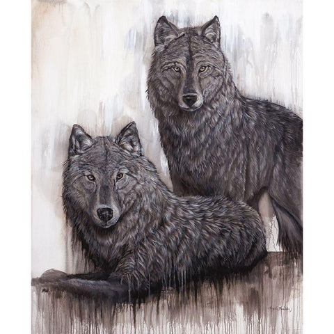 Wolf Pair Black Modern Wood Framed Art Print by Bawden, Angela