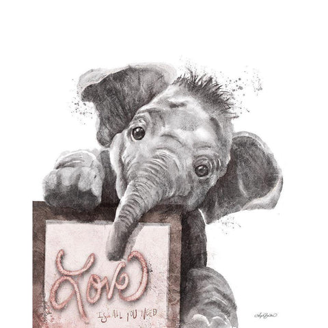 Love is All You Need Elephant Black Modern Wood Framed Art Print by Bawden, Angela