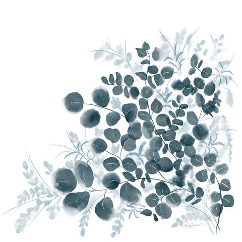 Eucalyptus Blues White Modern Wood Framed Art Print with Double Matting by Bawden, Angela