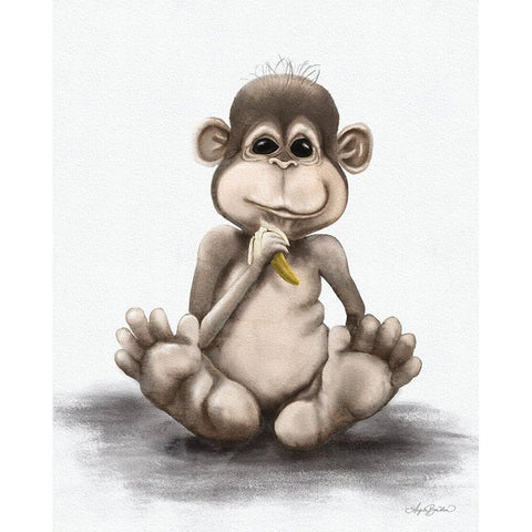 Melvin the Monkey White Modern Wood Framed Art Print by Bawden, Angela