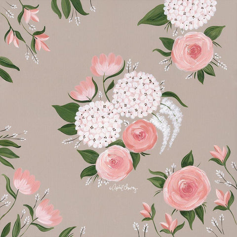 Pink and White Floral    Black Modern Wood Framed Art Print with Double Matting by Chavez, April