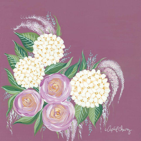 Floral in Plum Gold Ornate Wood Framed Art Print with Double Matting by Chavez, April