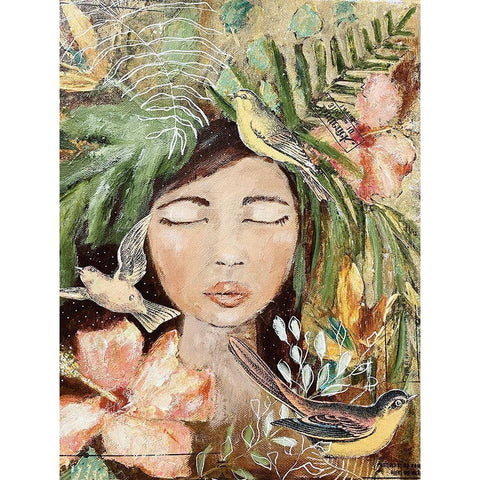 Maya and the Birds White Modern Wood Framed Art Print by Hilburn, Amanda