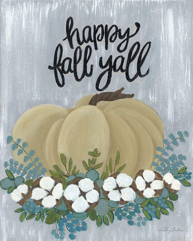 Happy Fall YAll White Modern Wood Framed Art Print with Double Matting by Justice, Ashley