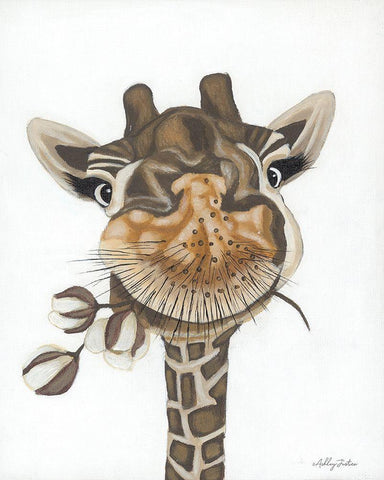 Giraffe with Cotton White Modern Wood Framed Art Print with Double Matting by Justice, Ashley