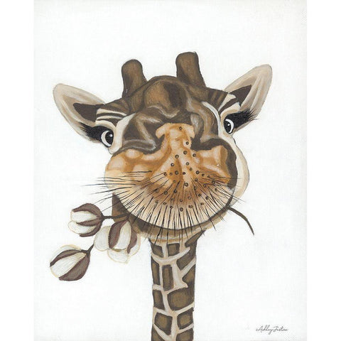Giraffe with Cotton Black Modern Wood Framed Art Print by Justice, Ashley