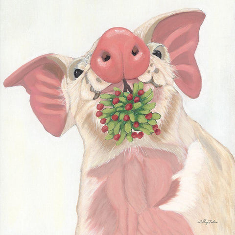 Christmas Pig Black Ornate Wood Framed Art Print with Double Matting by Justice, Ashley