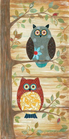 Two Wise Owls White Modern Wood Framed Art Print with Double Matting by LaPoint, Annie