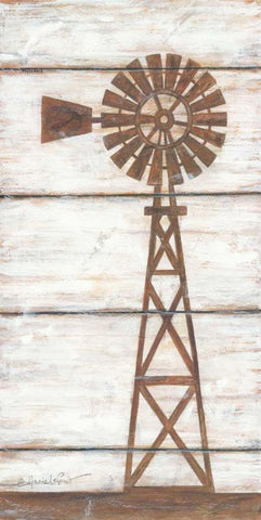 Farmhouse Windmill II White Modern Wood Framed Art Print with Double Matting by LaPoint, Annie