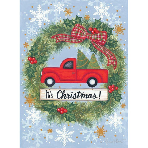 Red Truck Christmas Black Modern Wood Framed Art Print with Double Matting by LaPoint, Annie
