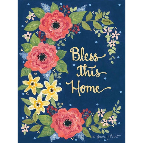 Floral Bless This Home Black Modern Wood Framed Art Print with Double Matting by LaPoint, Annie