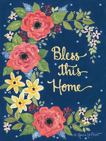Floral Bless This Home Black Ornate Wood Framed Art Print with Double Matting by LaPoint, Annie