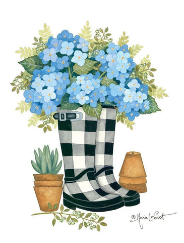 Hydrangeas Boots White Modern Wood Framed Art Print with Double Matting by LaPoint, Annie