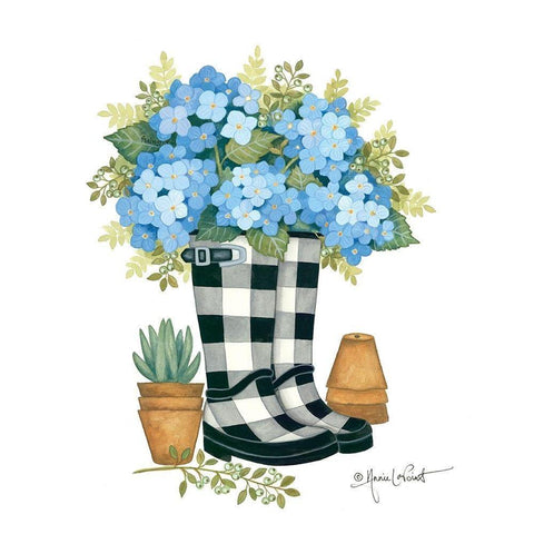 Hydrangeas Boots Gold Ornate Wood Framed Art Print with Double Matting by LaPoint, Annie