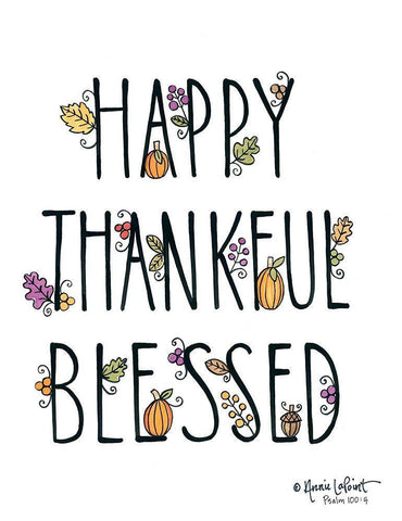 Happy Thankful Blessed Black Ornate Wood Framed Art Print with Double Matting by LaPoint, Annie