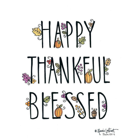 Happy Thankful Blessed Black Modern Wood Framed Art Print by LaPoint, Annie