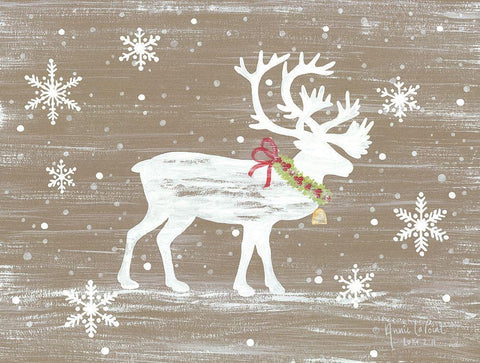 Snowy Reindeer White Modern Wood Framed Art Print with Double Matting by LaPoint, Annie