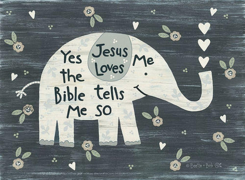 Jesus Loves Me Elephant      Black Ornate Wood Framed Art Print with Double Matting by LaPoint, Annie