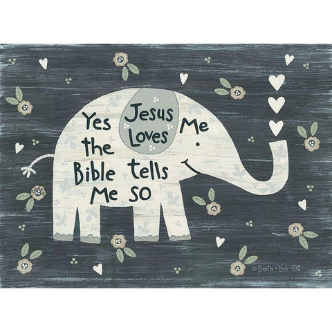 Jesus Loves Me Elephant      Black Modern Wood Framed Art Print by LaPoint, Annie