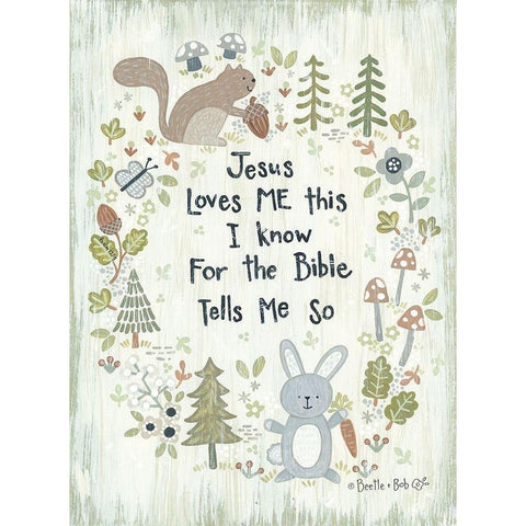 Jesus Loves Me - Woodland White Modern Wood Framed Art Print by LaPoint, Annie