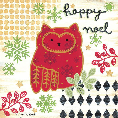 Happy Noel Owl White Modern Wood Framed Art Print with Double Matting by LaPoint, Annie