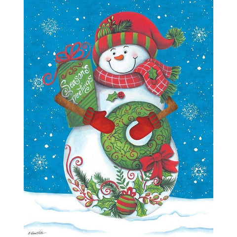 Snowman with Wreaths Black Modern Wood Framed Art Print with Double Matting by Kater, Diane