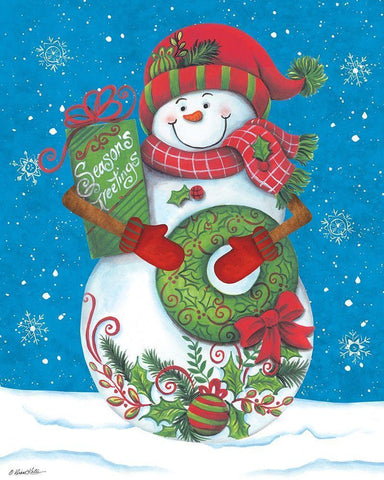 Snowman with Wreaths White Modern Wood Framed Art Print with Double Matting by Kater, Diane