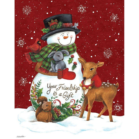 Snowman with Deer White Modern Wood Framed Art Print by Kater, Diane