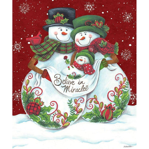 Snowman Parents with Baby Black Modern Wood Framed Art Print with Double Matting by Kater, Diane