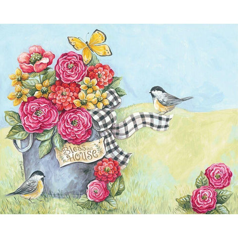 Bless This House Flowers Black Modern Wood Framed Art Print with Double Matting by Kater, Diane