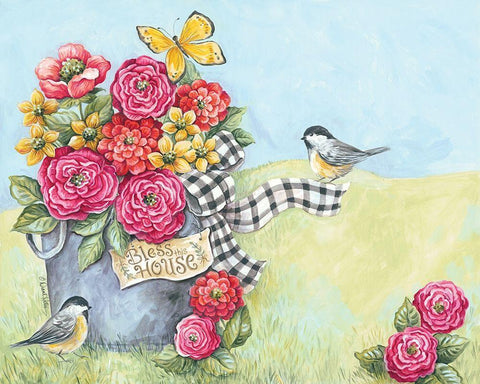 Bless This House Flowers Black Ornate Wood Framed Art Print with Double Matting by Kater, Diane