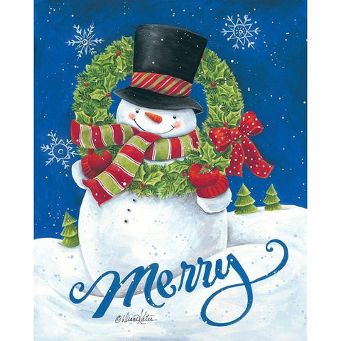 Merry Snowman Gold Ornate Wood Framed Art Print with Double Matting by Kater, Diane