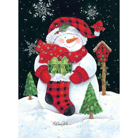 Plaid Snowman Black Modern Wood Framed Art Print with Double Matting by Kater, Diane