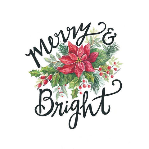 Merry and Bright Wreath Black Modern Wood Framed Art Print with Double Matting by Arthurs, Diane