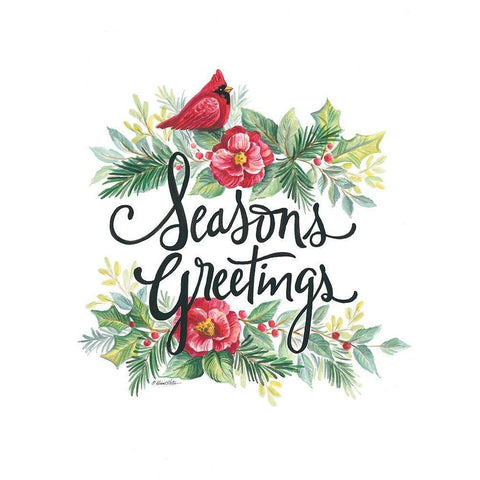 Seasons Greetings Wreath Gold Ornate Wood Framed Art Print with Double Matting by Arthurs, Diane