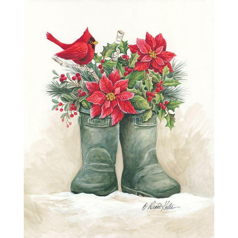 Christmas Lodge Boots Black Modern Wood Framed Art Print by Kater, Diane