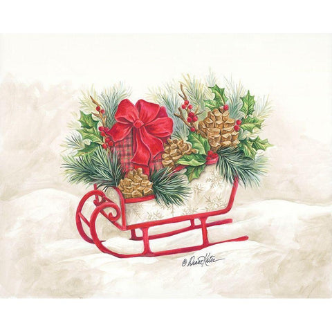 Christmas Lodge Sleigh White Modern Wood Framed Art Print by Kater, Diane