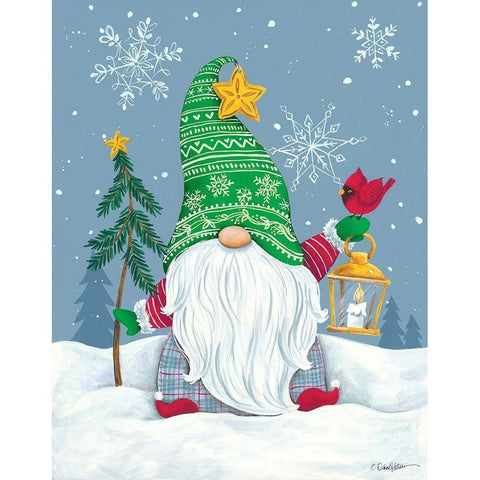 Snowy Gnome with Lantern White Modern Wood Framed Art Print by Kater, Diane